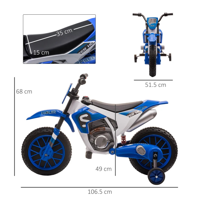 Moto elettrica cross per bambini blu – dimensioni