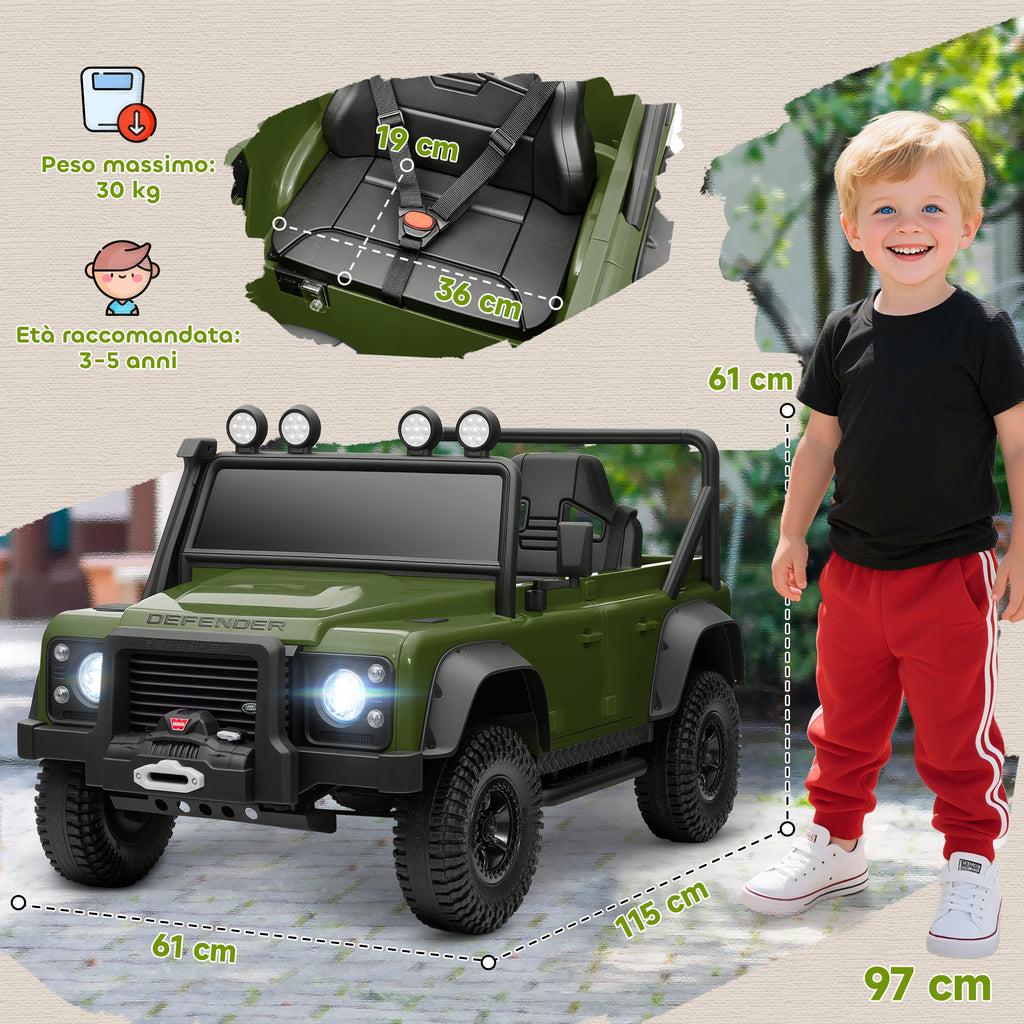 Land Rover Defender Elettrico per Bambini – Licenza Ufficiale 12V con Sospensioni