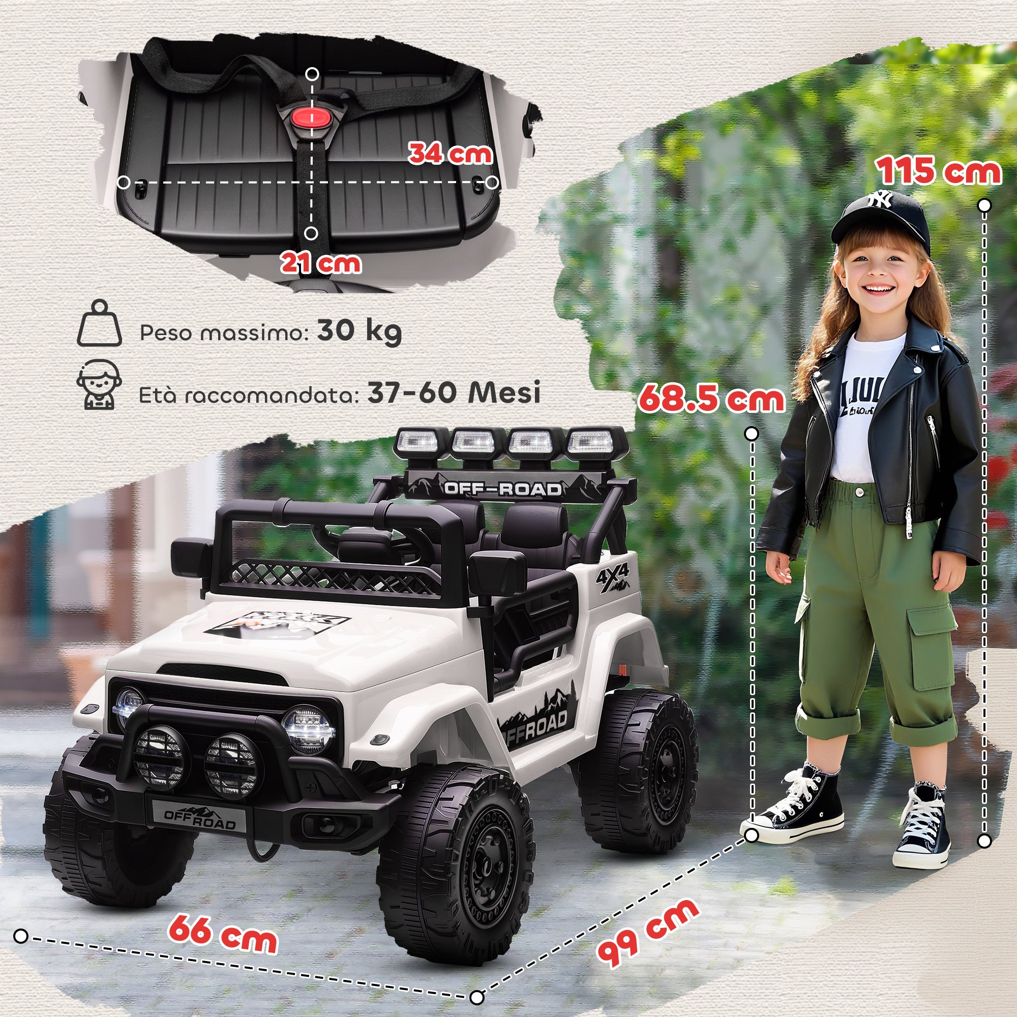 Jeep Off-Road 4x4 Elettrica per Bambini – Doppio Motore 12V con Telecomando
