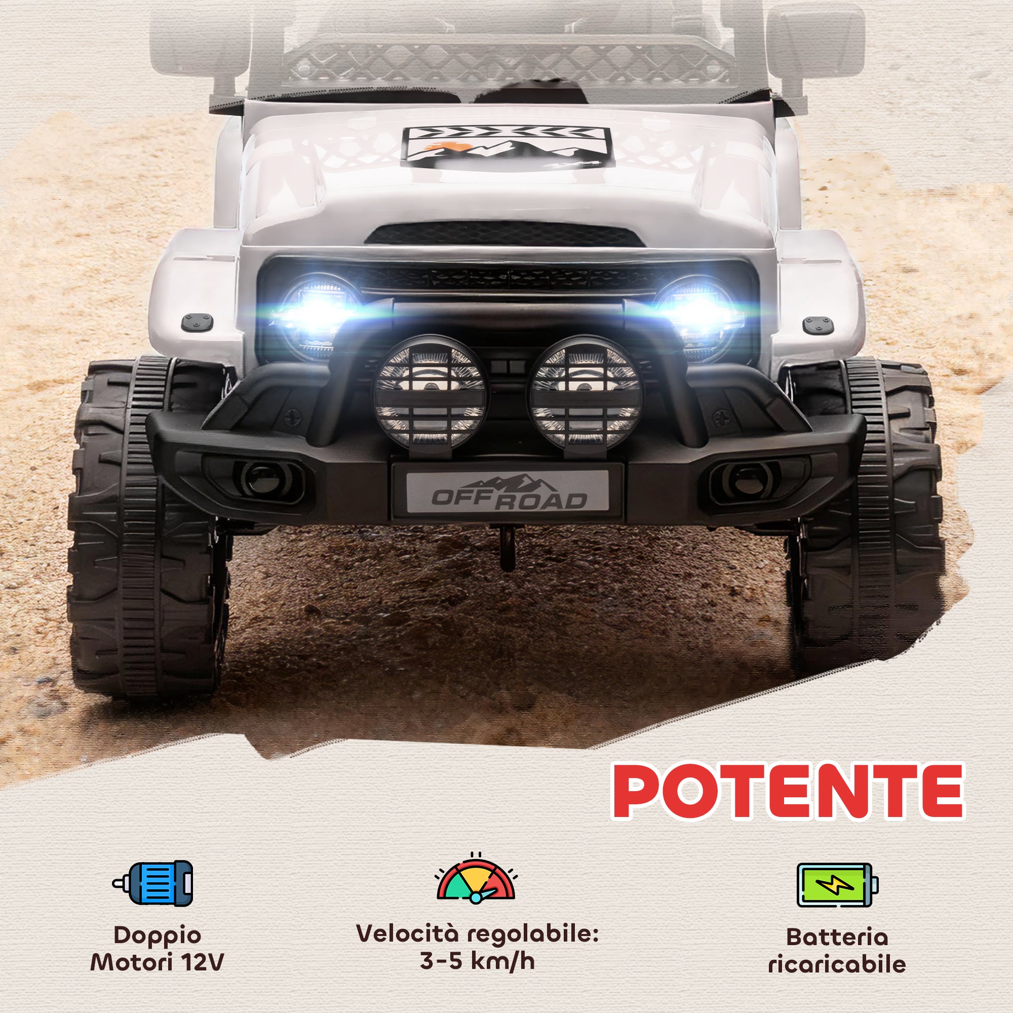 Jeep Off-Road 4x4 Elettrica per Bambini – Doppio Motore 12V con Telecomando