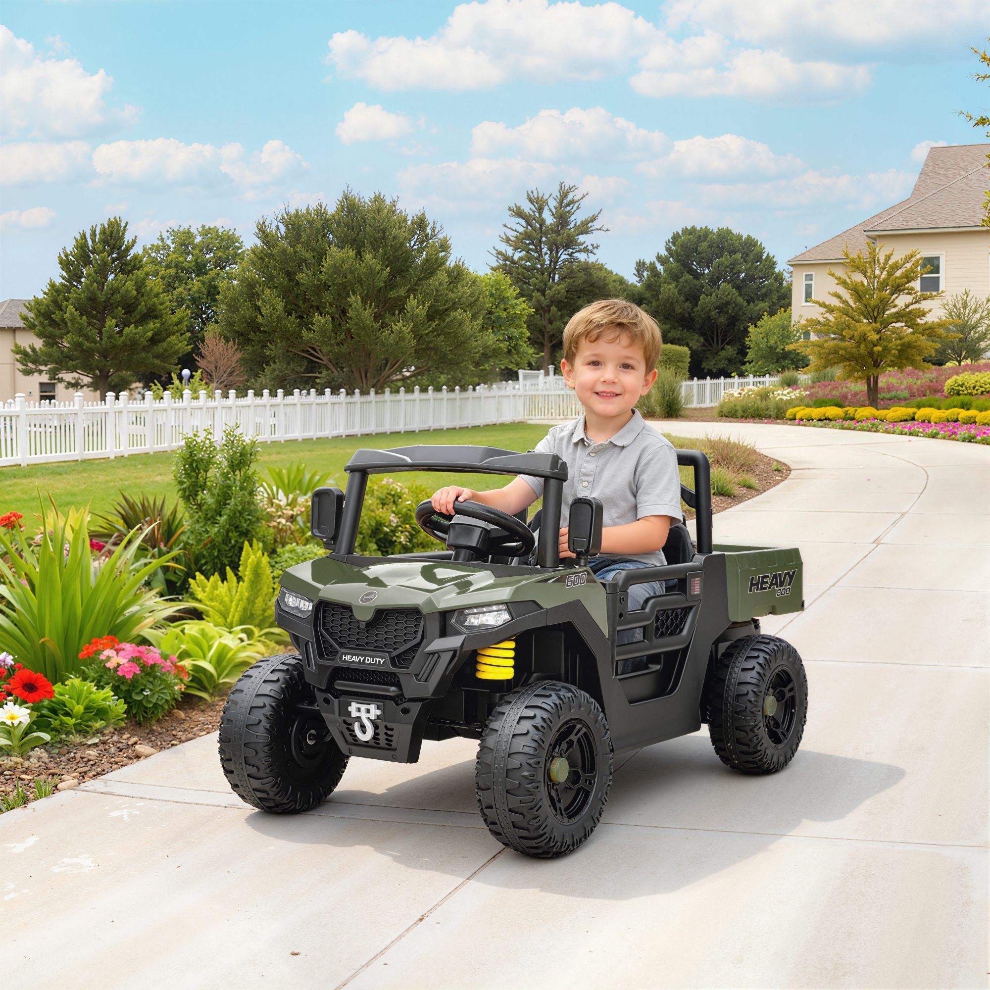 UTV Heavy Duty 600 Elettrico per Bambini – Doppio Motore 12V con Letto Ribaltabile e Telecomando
