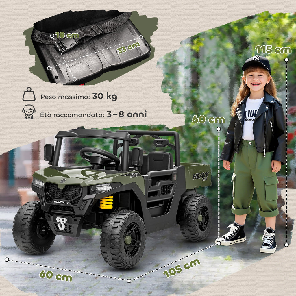 UTV Heavy Duty 600 Elettrico per Bambini – Doppio Motore 12V con Letto Ribaltabile e Telecomando