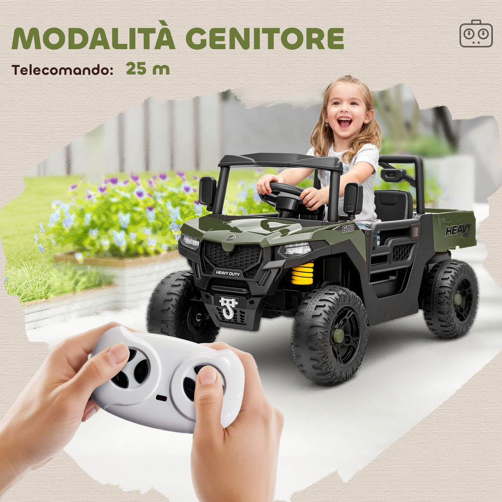 UTV Heavy Duty 600 Elettrico per Bambini – Doppio Motore 12V con Letto Ribaltabile e Telecomando