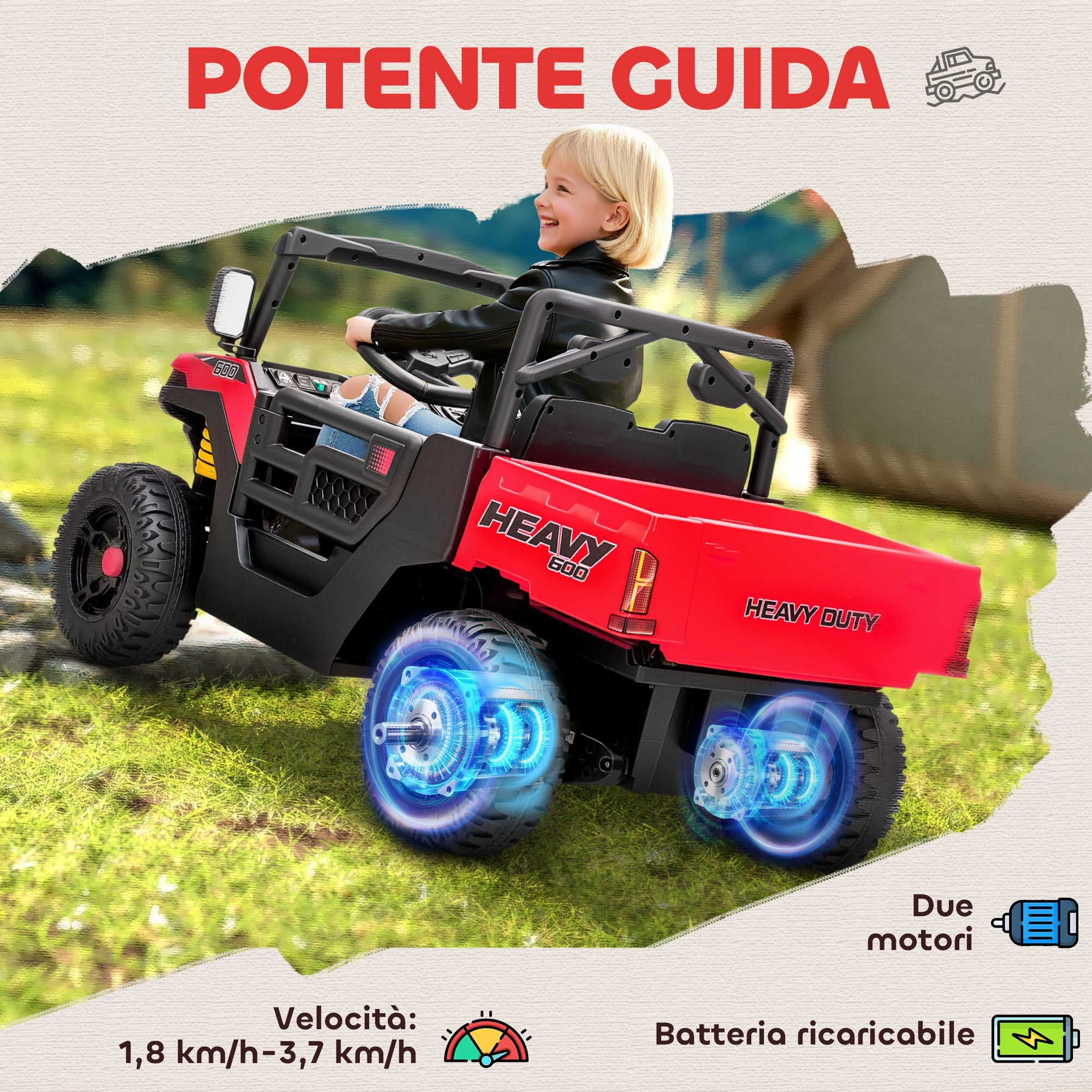 UTV Heavy Duty - doppio motore velocità 1.8-3.7 km/h