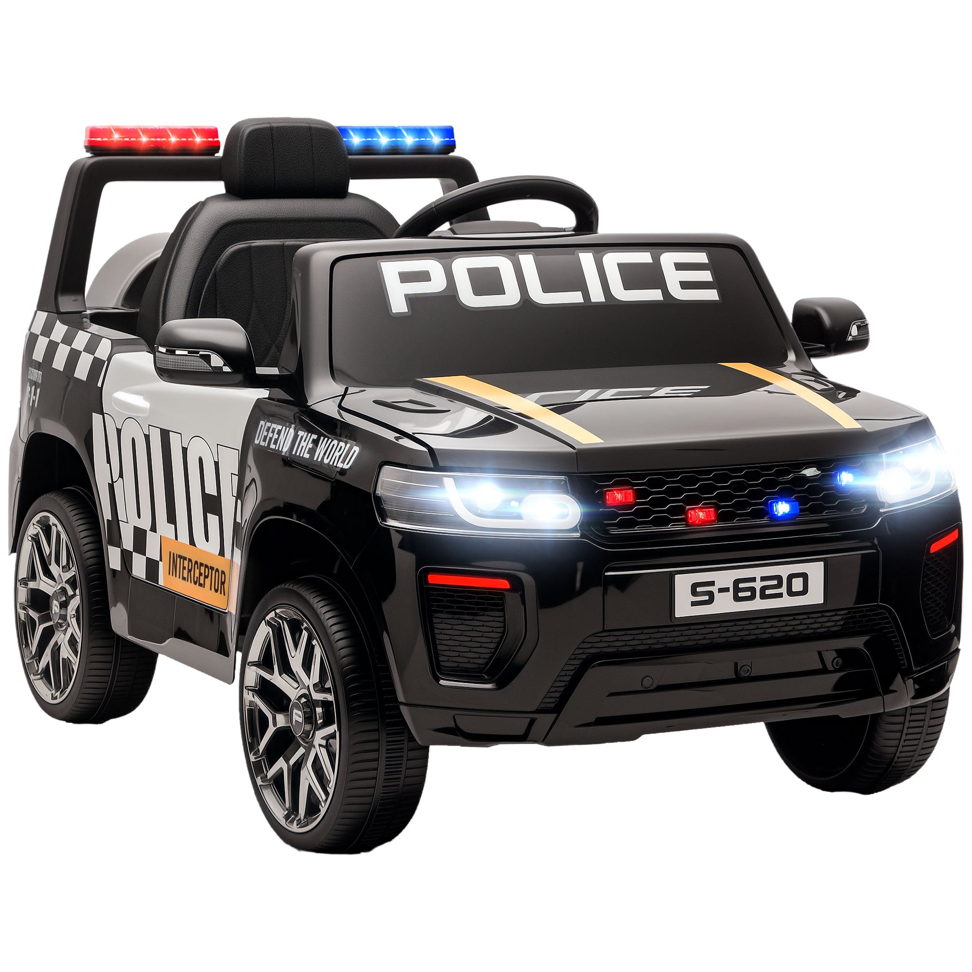 Auto Elettrica Polizia Nera S-620 per Bambini – SUV con Luci e Sirena