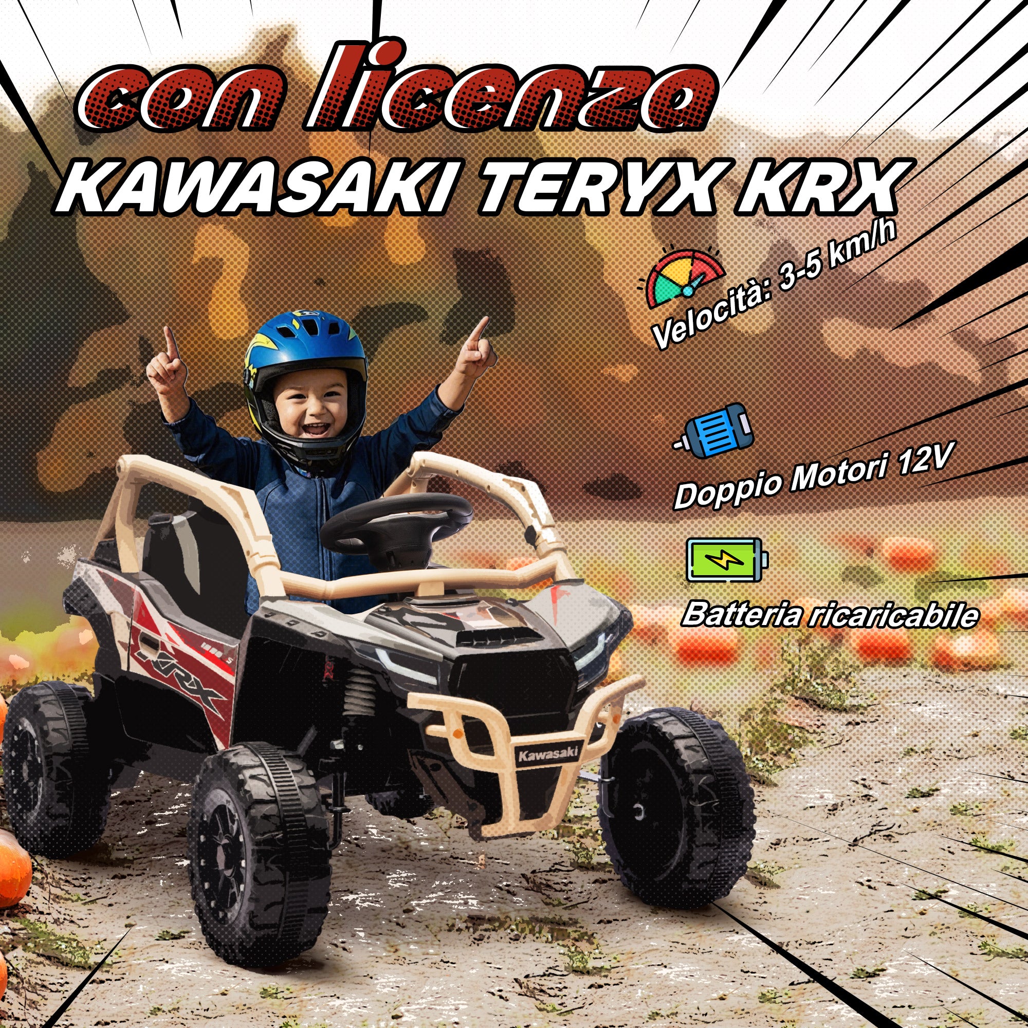 Kawasaki Teryx KRX 1000 Elettrico per Bambini – Edizione Gialla Sabbia con Telecomando